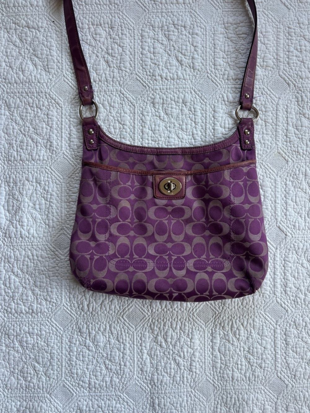 Coach Plum Signature Turn-Lock Shoulder Bag